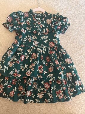 Janie and Jack Green Floral Ruffle Tiered Dress